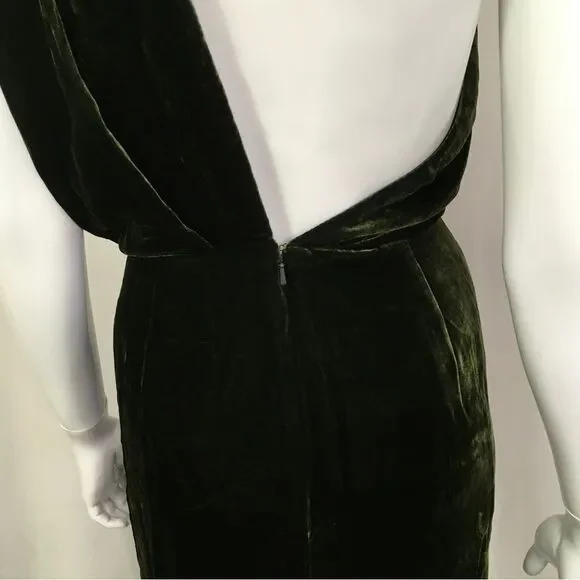 Reiss EDEN Green Velvet One Shoulder Evening Cocktail Midi Dress Size 8 - Picture 5 of 14